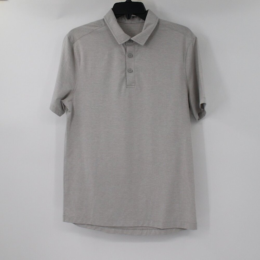 Lululemon Polo Shirt‎ Mens S/M Striped Short Sleeve Golf Casual Button Gray